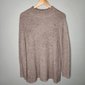 Chico's Pullover Sweater High Neck Tan Beige Sparkle Sequins Sz 2 (Large)